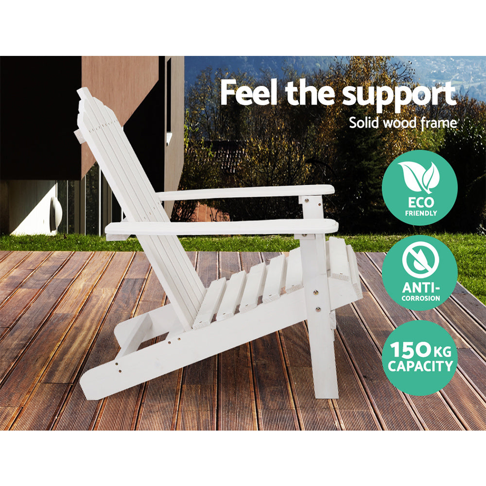 Relax in style with this white wooden Adirondack chair and table set